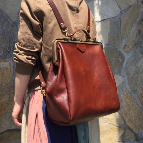 イタリアンレザー がま口リュック イタリアンレザー がま口リュック