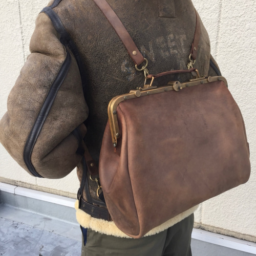 イタリアンレザー がま口リュック イタリアンレザー がま口リュック