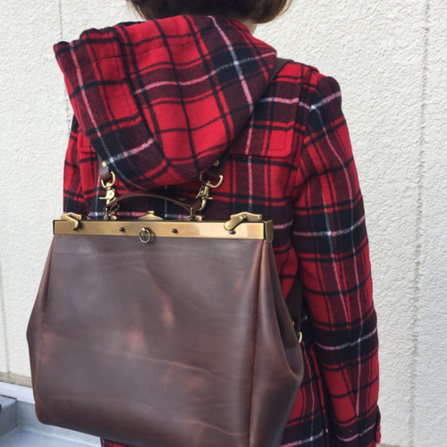 最終セール がま口 リュック クロムエクセル レザー イタリア製トップ