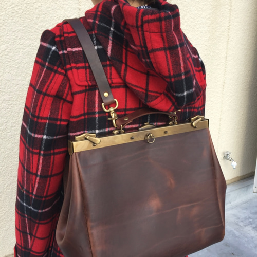 最終セール がま口 リュック クロムエクセル レザー イタリア製トップ