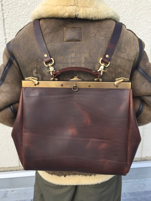 最終セール がま口 リュック クロムエクセル レザー イタリア製トップ