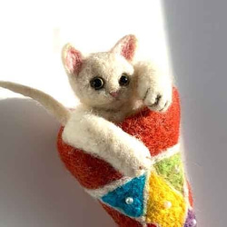 2way ♪ 聖誕襪貓吊墜和胸針形狀穩定的羊毛氈 第8張的照片