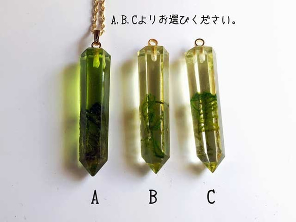 Botanical jewelry  山苔inクォーツ　ペンダント 3枚目の画像