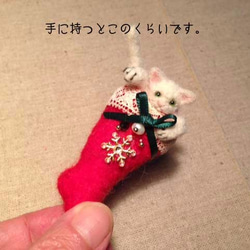 Cat in Christmas stockings C　ブローチ　レジンド羊毛フェルト 4枚目の画像