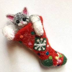 2way♪在聖誕襪中的貓吊墜和胸針居民羊毛氈 第6張的照片