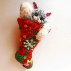 2way♪在聖誕襪中的貓吊墜和胸針居民羊毛氈 第7張的照片
