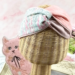 【限量5】貓之香織頭巾｜丹參紋&amp;粉色 第6張的照片