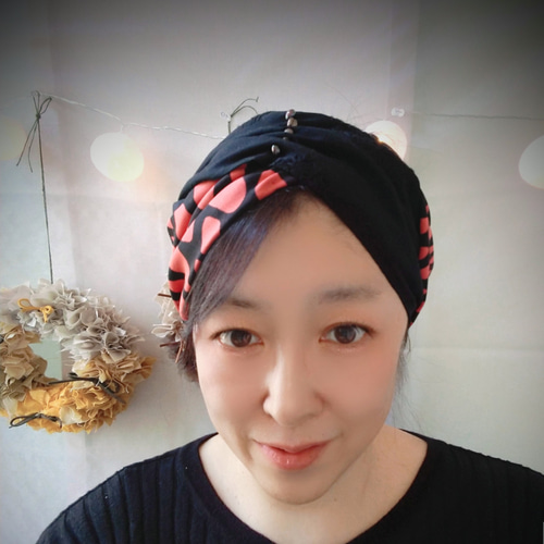 限定3】nekonokaoriスパイラルヘアターバン｜正絹｜黒と朱赤