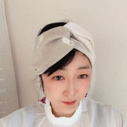 【每色限定5件】nekonokaori | 貓咪刺繡2色頭巾| 乳白OR象牙白 第8張的照片