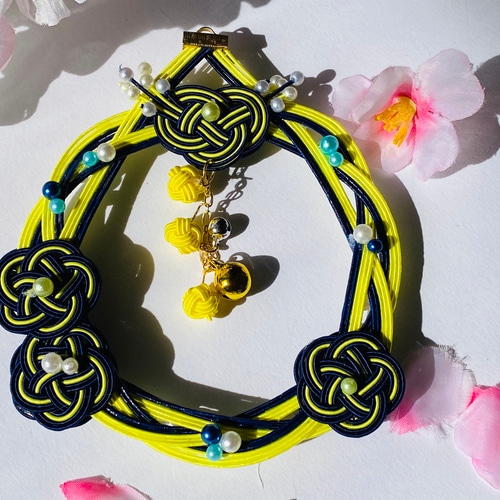 水引のドリームキャッチャー（イエロー） 壁掛けラック・ウォール