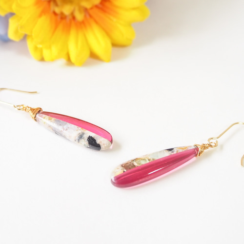 ◇◇ ピカソコッパー カラフル ゴールド 天然石 ピアス (14kgf
