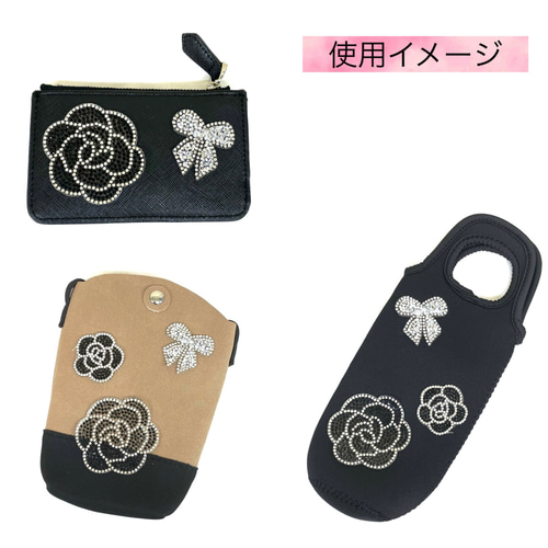 カメリアワッペン リボンワッペン アイロンワッペン キラキラ