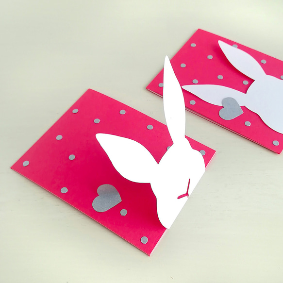 [2枚set] うさぎの水玉ミニカード[ピンク]■封筒付■バレンタインにも　　　 2枚目の画像