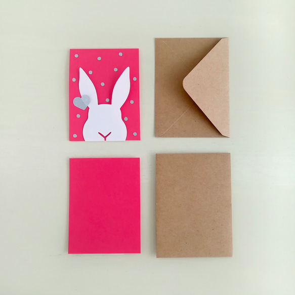[2枚set] うさぎの水玉ミニカード[ピンク]■封筒付■バレンタインにも　　　 4枚目の画像