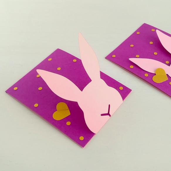 [2枚set] うさぎの水玉ミニカード[紫]■封筒付 4枚目の画像