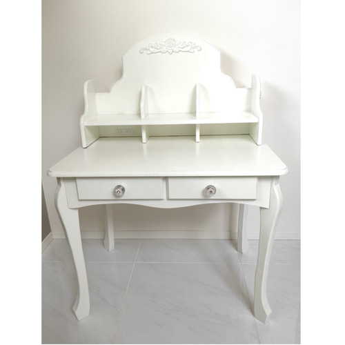 プリンセスのための学習机 上棚有り アンティーク天然無垢 クリア