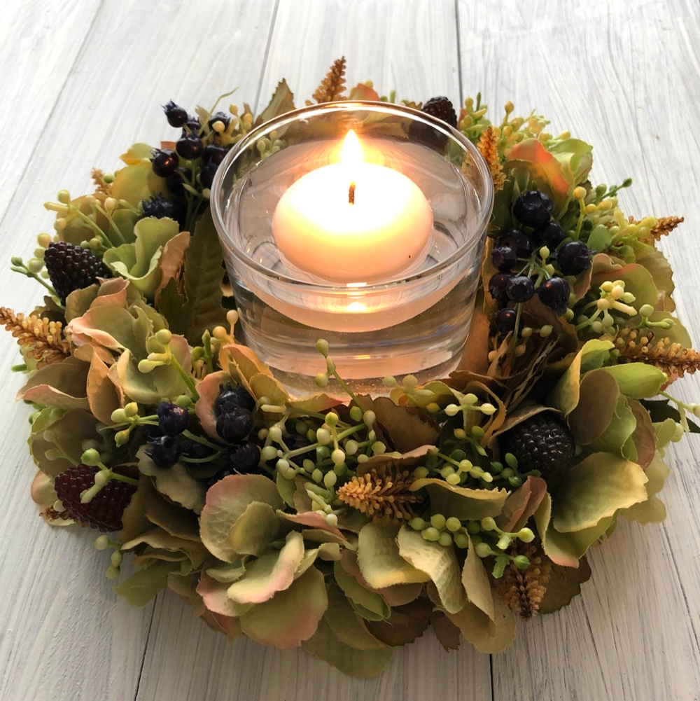 秋色 アジサイ グリーン リース  キャンドルリース  秋色紫陽花 フルーツ リース  20cm プレゼントリース 4,640円