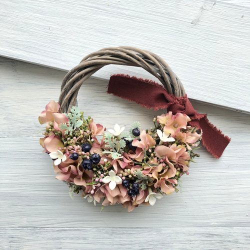 紫陽花とブバリア ハーフリース 秋色 ピンク アジサイ ハーフリース  