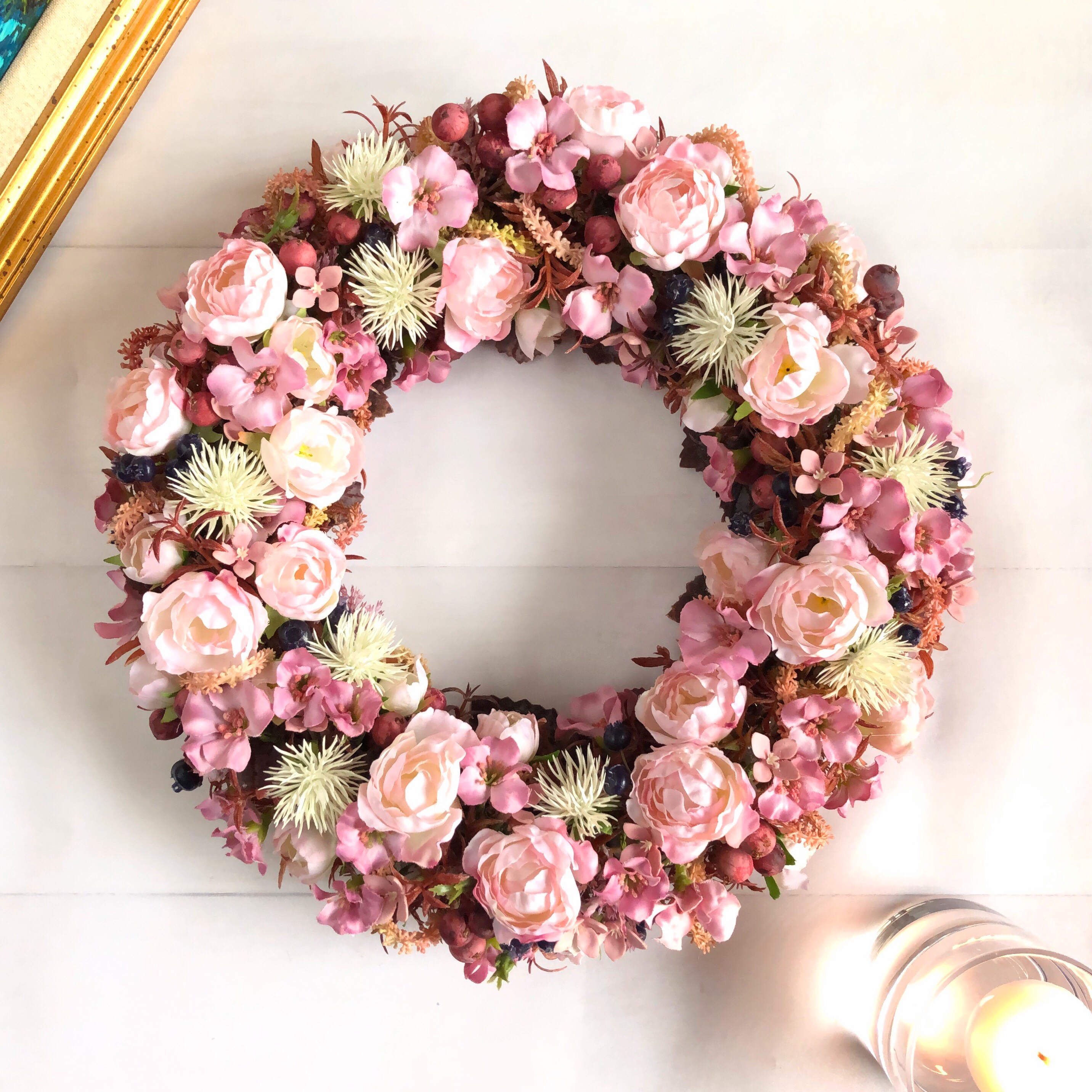 はなやか ピンク ローズ アマランカス リース アーティフィシャル