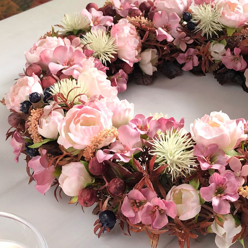 はなやか ピンク ローズ アマランカス リース 母の日 アーティ  