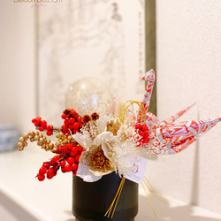 折り鶴バルーンの大人和ギフト（レッド＆ゴールド）和風アレンジ 結婚