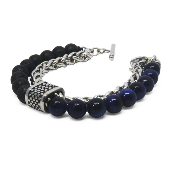 Beads and steel chain,2-row bracelet with a ring charm T-bar 7枚目の画像