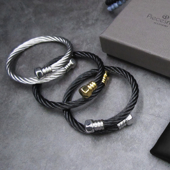 Stainless Steel Multi-strand bangle with nut ends Slip-on 2枚目の画像