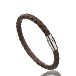 Braided leather bracelet with magnetic clasp fastening(DB) 3枚目の画像