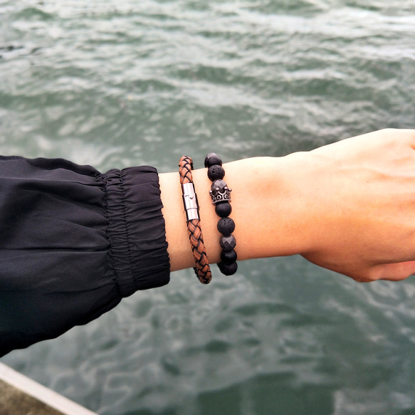 Braided leather bracelet with magnetic clasp fastening(DB) 5枚目の画像