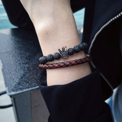 Braided leather bracelet with magnetic clasp fastening(DB) 6枚目の画像