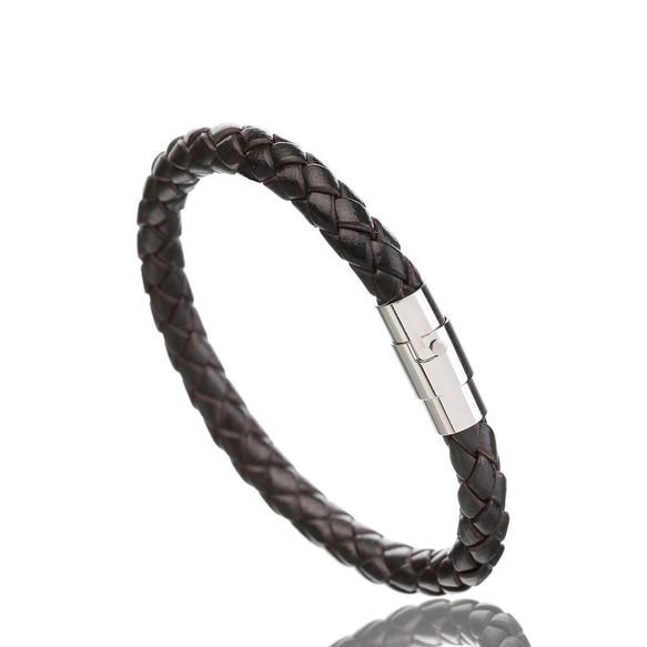 Braided leather bracelet with magnetic clasp fastening(black 4枚目の画像