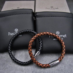 Braided leather bracelet with magnetic clasp fastening(black 6枚目の画像