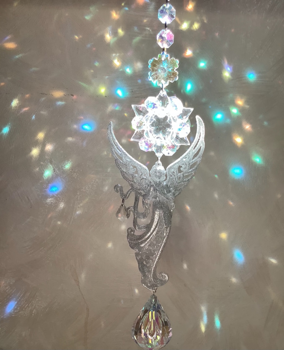 サンキャッチャー兼壁掛けお守りオーナメント　女神様風天使　水晶結界 2枚目の画像