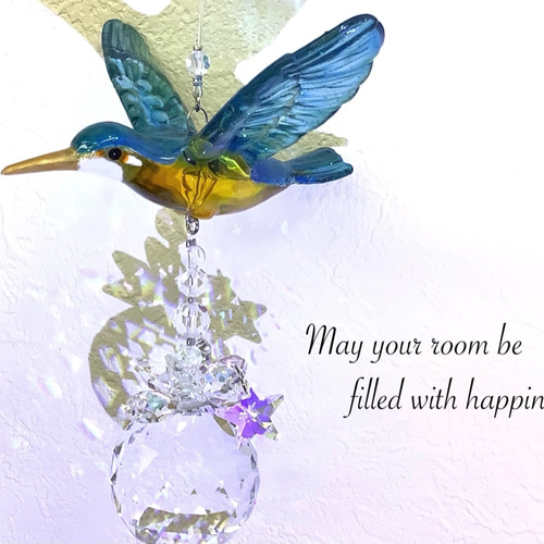 カワセミ（翡翠）と月星の幸運サンキャッチャー☆ スワロフスキー サン