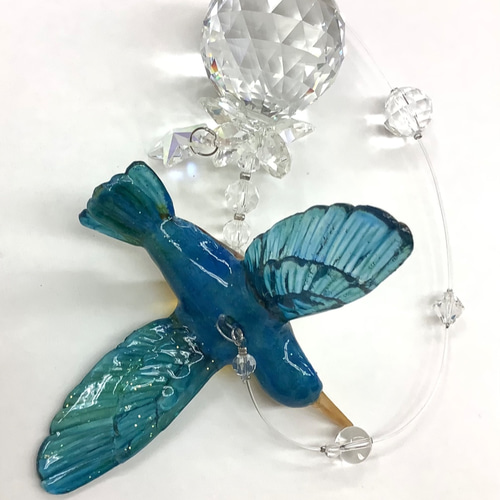 カワセミ（翡翠）と月星の幸運サンキャッチャー☆ スワロフスキー サン