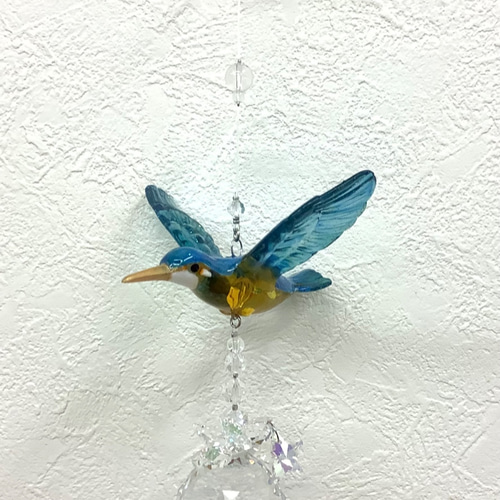 カワセミ（翡翠）と月星の幸運サンキャッチャー☆ スワロフスキー サン