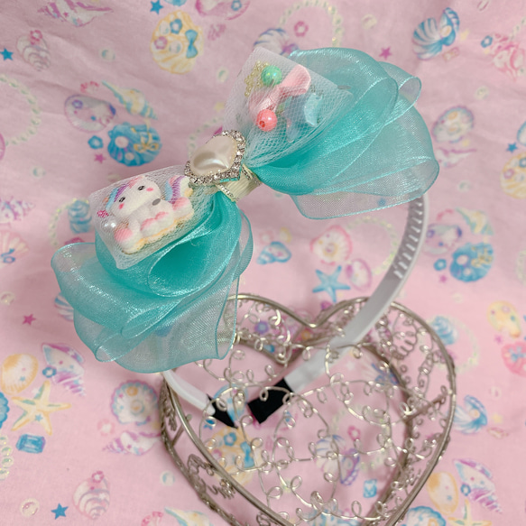 エメラルドグリーン ゆめかわ ユニコーン カチューシャ♡ ハンドメイド