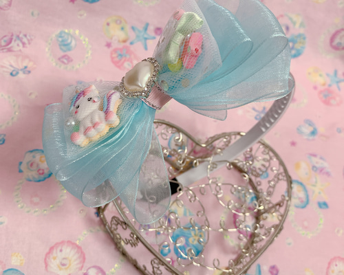 オーガンジーリボンヘアゴム 夢の国のユニコーン