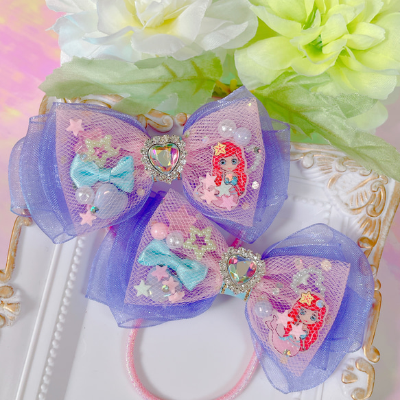 オーガンジーリボン♡ツイン♡ヘアゴム♡マーメイド♡シェル オーガンジーリボン♡ツイン♡ヘアゴム♡マーメイド♡シェル
