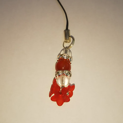天然石赤メノウと水晶の　可愛いお花のストラップ「Creema限定」 2枚目の画像