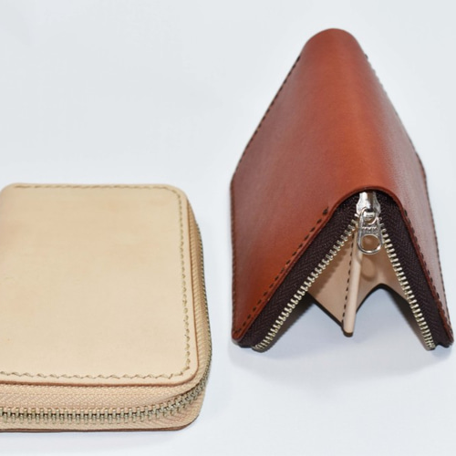 専用ご依頼品　ミドルウォレット？ミニウォレット？財布　ヌメ革 本ヌメ革 牛革 ミドル財布 小銭入れつき 】 ラウンド ミドル