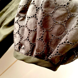 サークルレースバルーン袖❤︎エンパイアワンピース(カーキ) 6枚目の画像