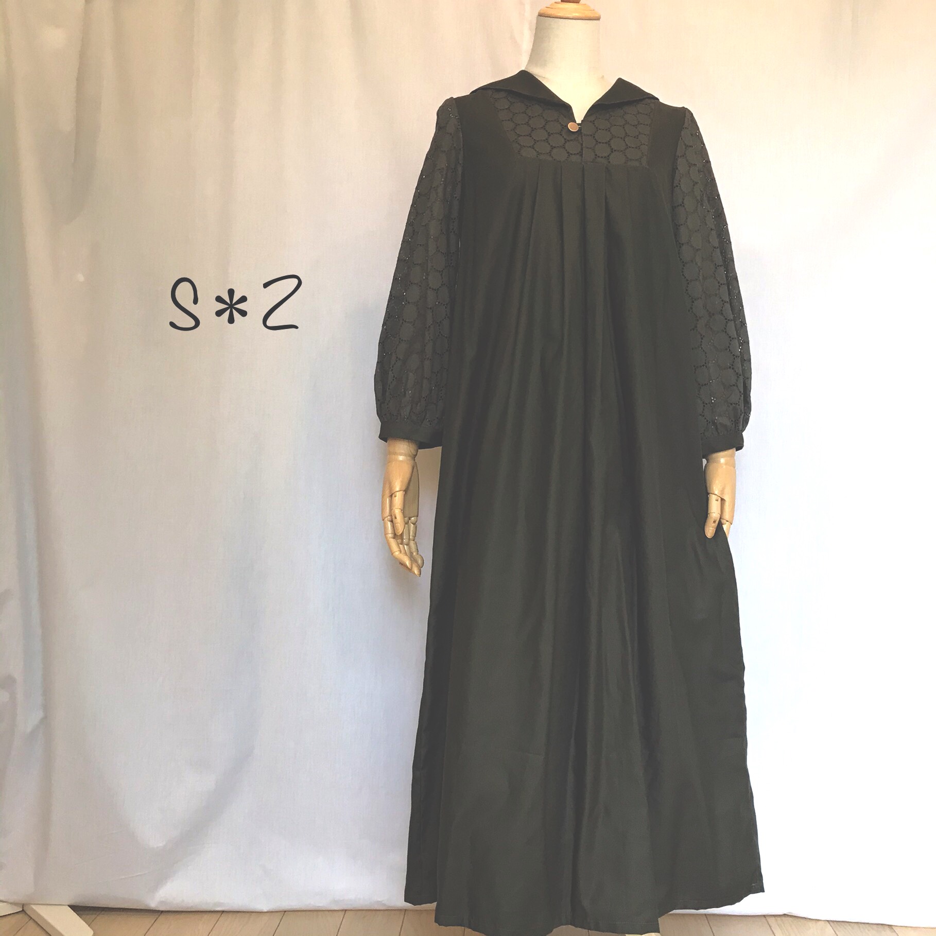 ヨーク切り替えサークルレース❤︎大人セーラーワンピース(カーキ)