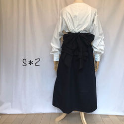 ウエストベルトのスッキリ☆ギャザースカート☆飾りリボン付き