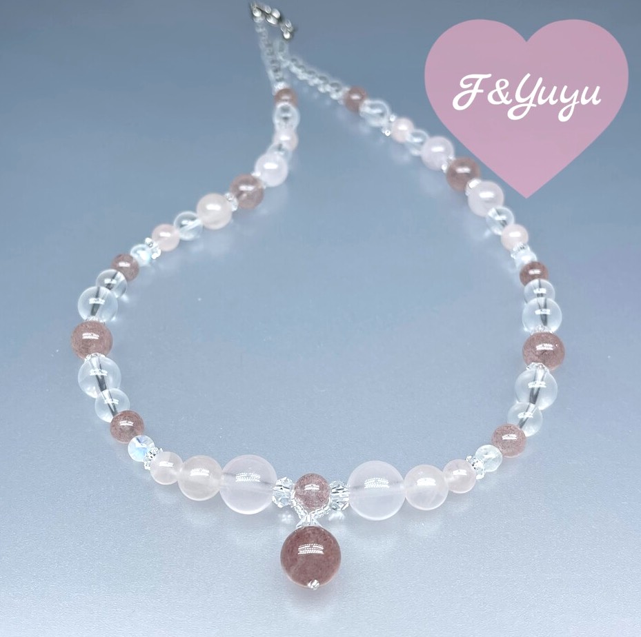 天然石 レッドアベンチュリン ローズクオーツ ミルキークオーツ 水晶 ネックレス　Mサイズ