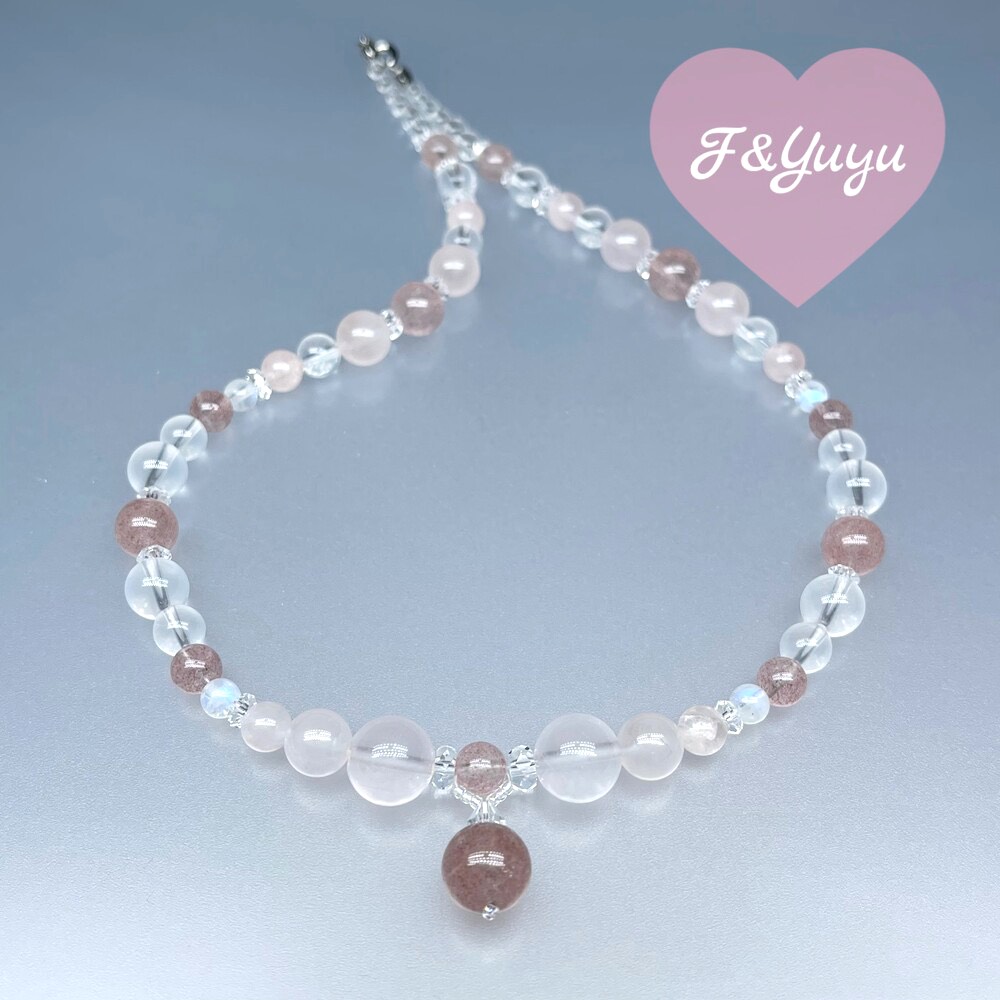 天然石 レッドアベンチュリン ローズクオーツ　ミルキークオーツ 水晶 ネックレス　Sサイズ