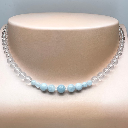 天然石 アクアマリン ミルキークオーツ 水晶 ネックレス Mサイズ
