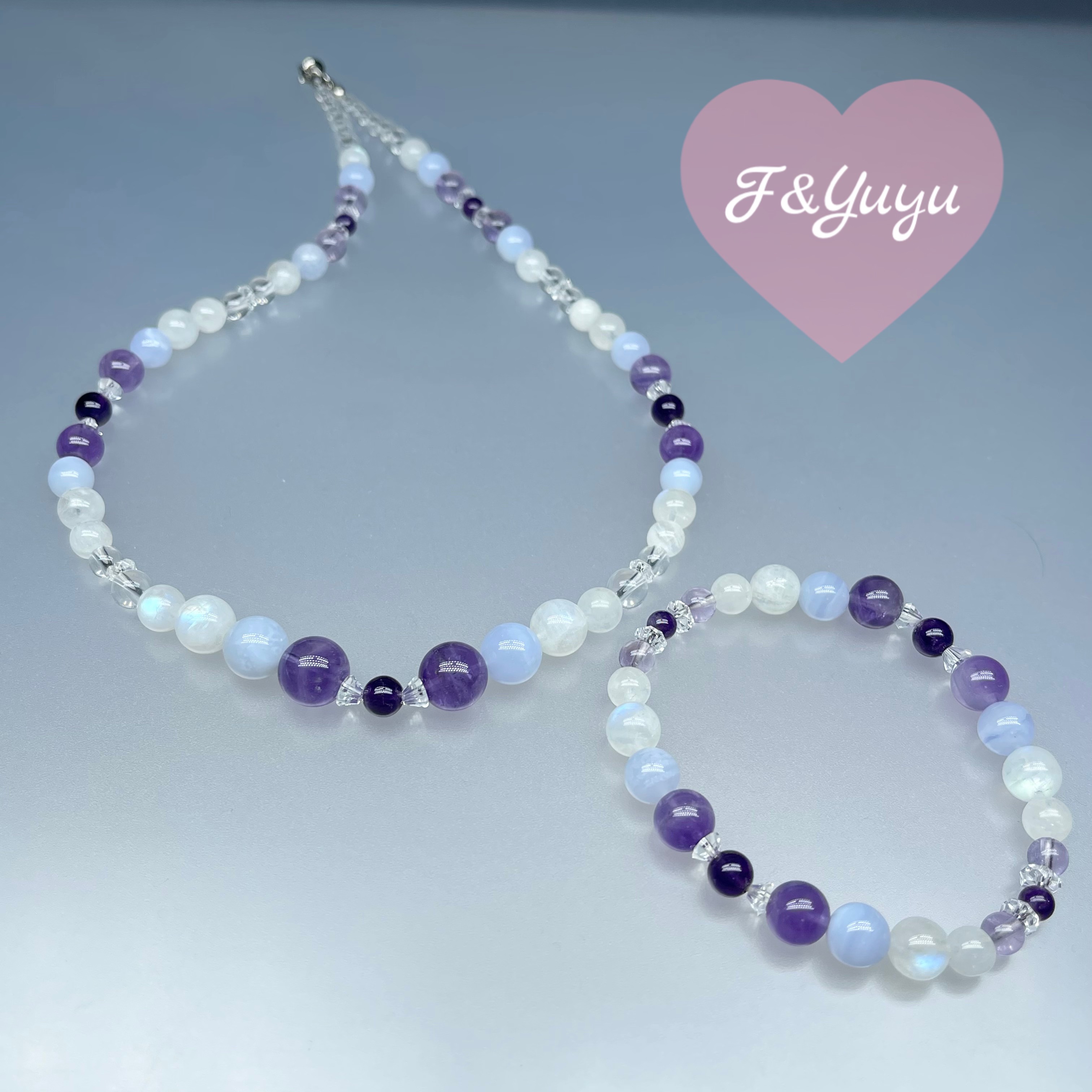 天然石 スミレの花デザイン  ネックレス/ブレスレット Mサイズ