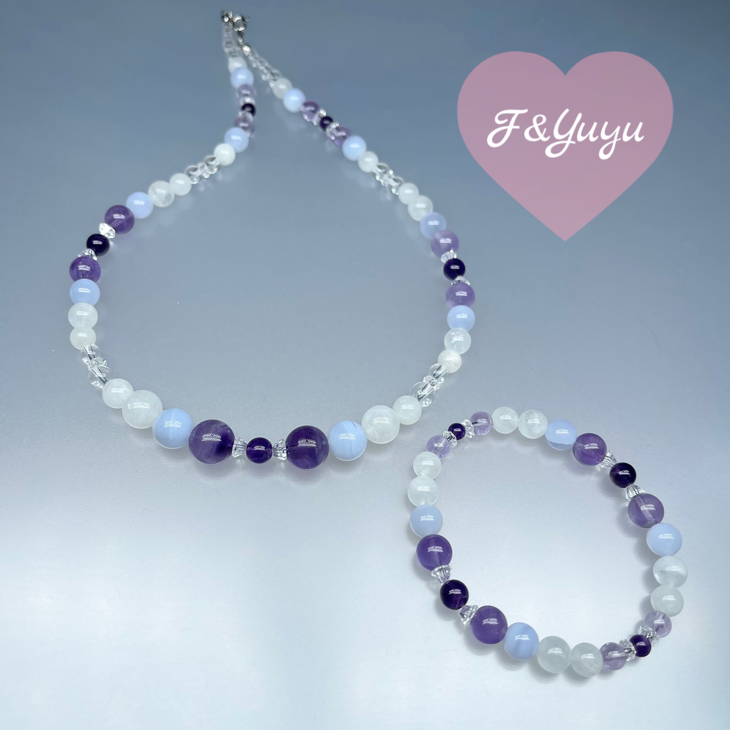 天然石 スミレの花デザイン  ネックレス/ブレスレット Sサイズ