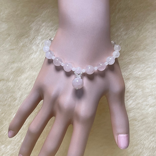 天然石 ローズクオーツ ドロップトップ ネックレスとブレスレットの  